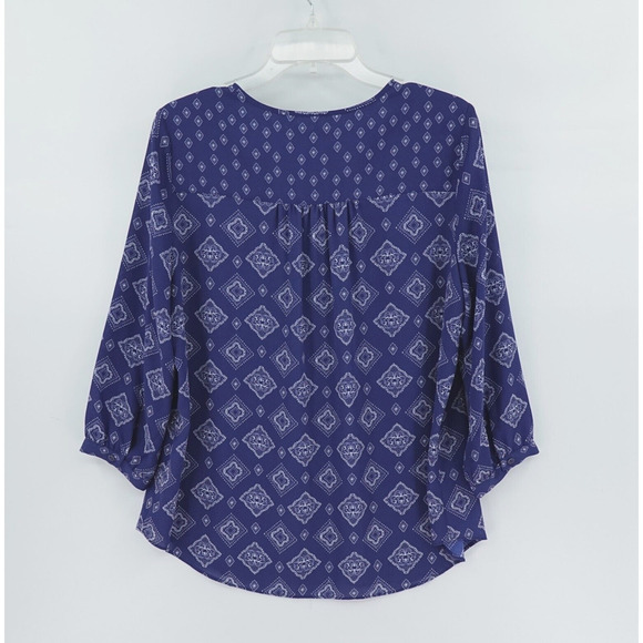 NYDJ Peasant Top Womens Small Blue Geo Print Flowy Boho Chic - Picture 6 of 14